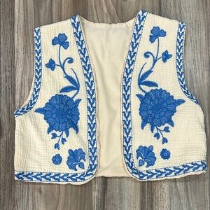 Embroidered Blue and White Vest